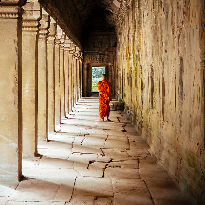 Temple, bouddhist monk, Angkor, Cambodia