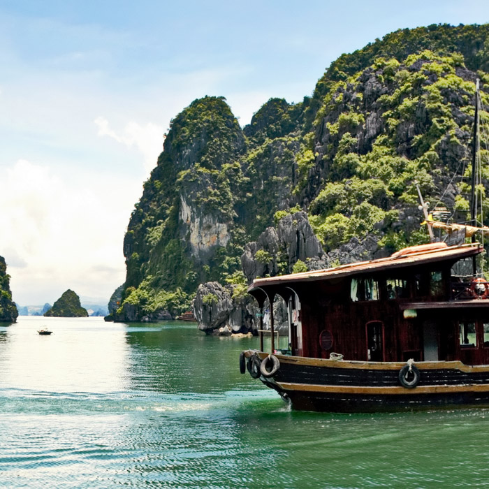 Boat in Halong Bay in Vietnam Boat, Halong Bay, Vietnam