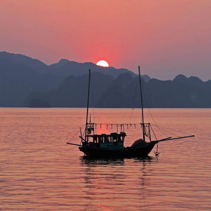 Vietnam, Halong Bay, Sunset, Boat